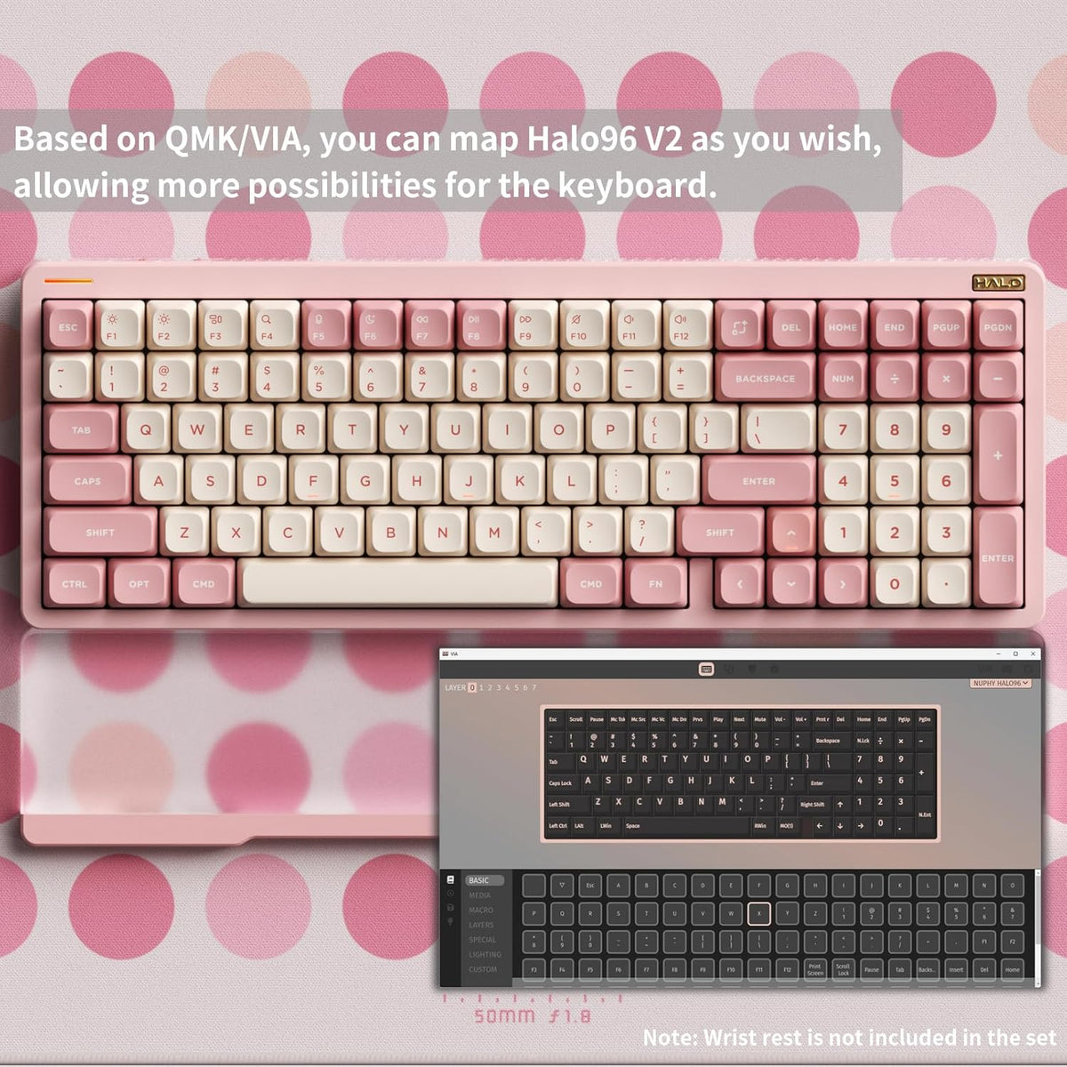 nuphy Halo96 V2 Wireless Keyboard,Gasket Structure,96% Hot Swappable Gaming Keyboard, 99 Kyes RGB Backlit Mechanical Keyboard, Support QMK/VIA,Bluetooth/USB-C/2.4GHz-Pink,Silent Red Clear-Top (45gf)