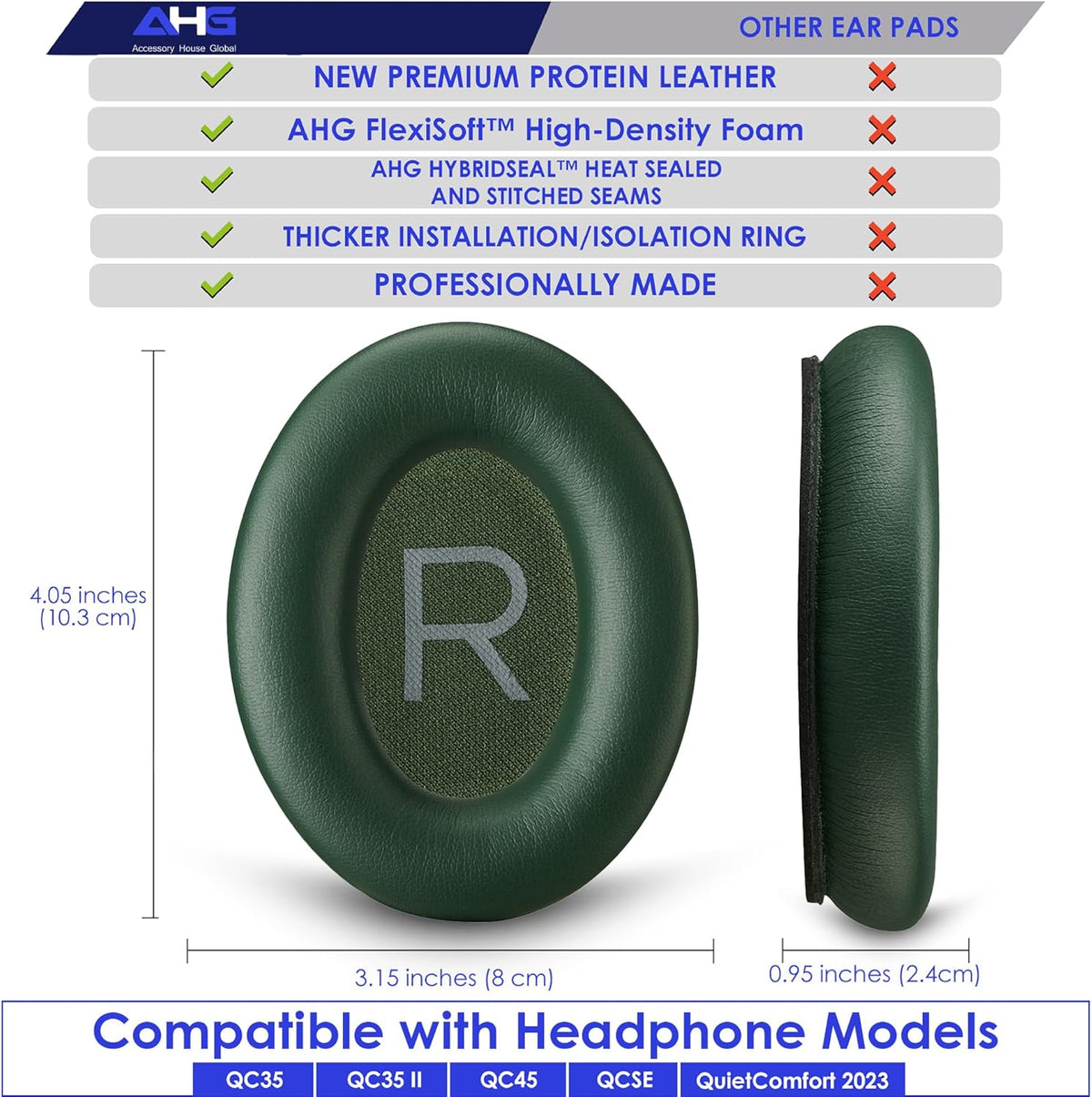 Replacement QC Ear Pad and Headband Pad Kit Cushion. Compatible with Bose QuietComfort 2023 QC45 QCSE QC35 II Noise Cancelling Headphones (Cypress Green). Easy DIY Fit