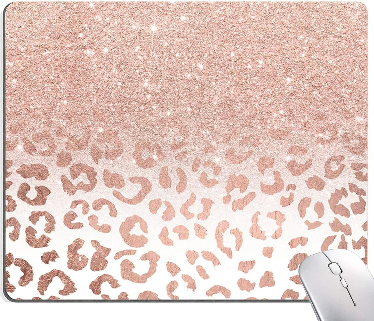 Mouse Pad, Animal Print Mouse Pad Custom Design, Square Waterproof Mouse Pad Non-Slip Rubber Base MousePads for Office Laptop, 9.5"x7.9"x0.12" Inch(Pink Glitter Leopard)