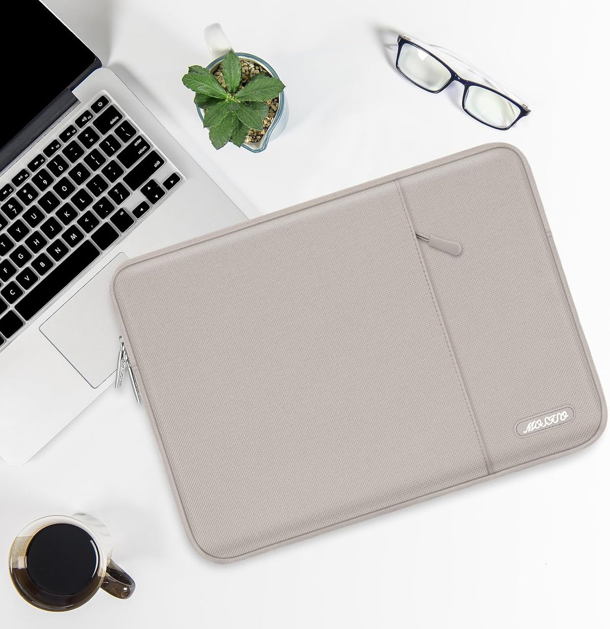 MOSISO Laptop Case 13.3 inch, 13-13.3 inch Laptop Sleeve Compatible with MacBook Air/Pro 13 / Pro 14, HP Dell ASUS Lenovo Notebook, Polyester Vertical Computer Sleeve Bag with Pocket, Stone Gray