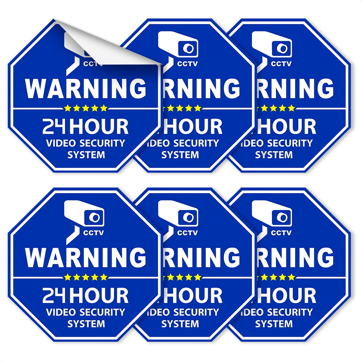 6 Pcs Security Camera Stickers - Security Cameras Signs to Put on Door, 3.3 x 3.3 Convenient Size, Sleek Hexagonal Design, Water and Wear Resistant