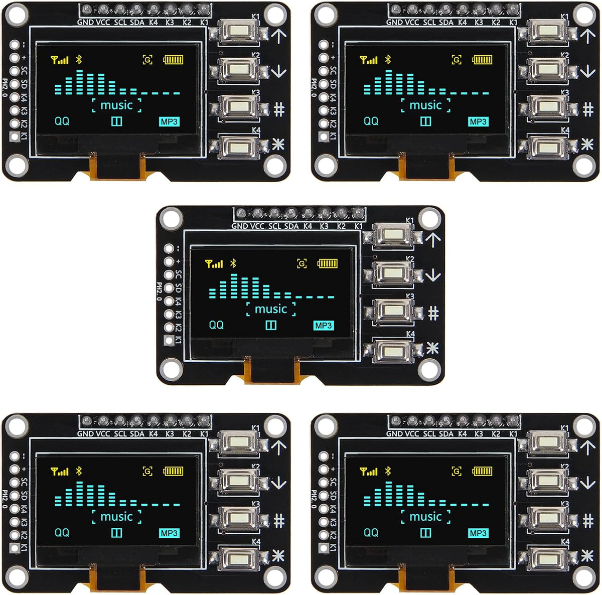 AITRIP 5PCS 0.96 Inch 12864 4 SSD1315 OLED Display Screen Screen Module with Matrix Key Interfaces Keyboard IIC