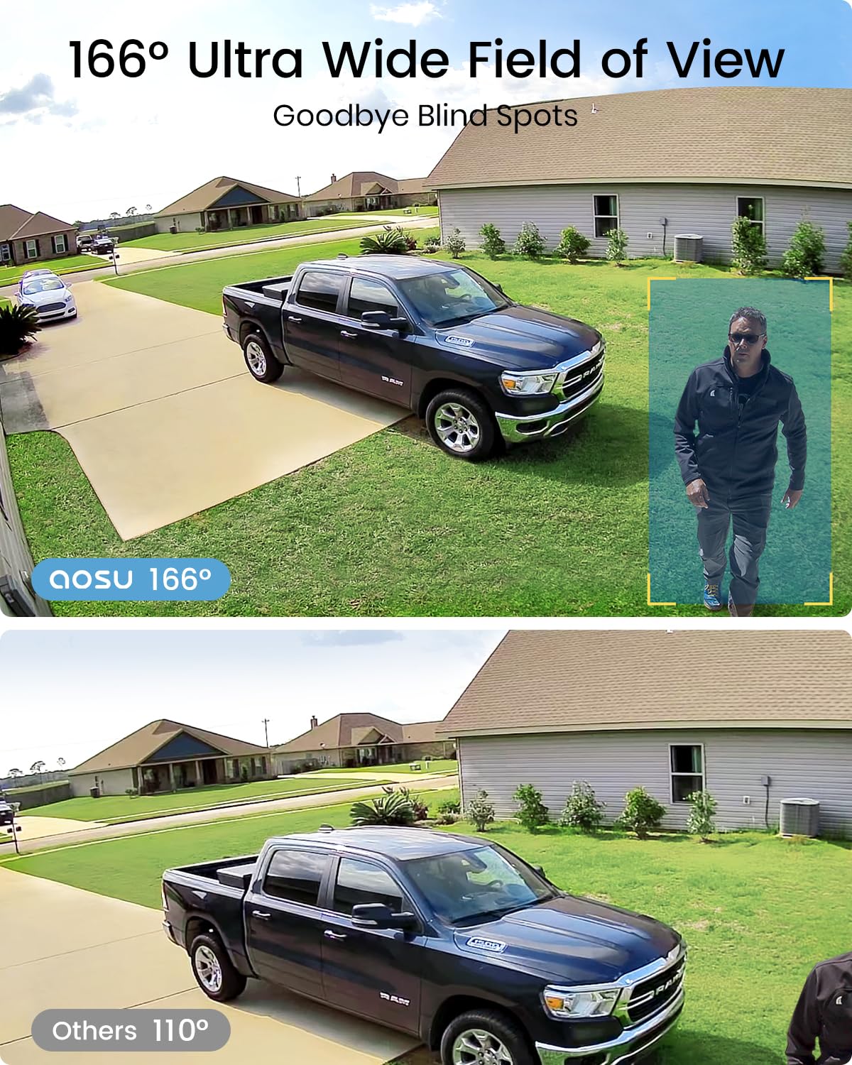 aosu 3K/5MP Security Cameras Outdoor Wireless Home Surveillance System, Solar Powered, 166° Ultra-Wide-Angle, HD Color Night Vision, Spotlight & Siren