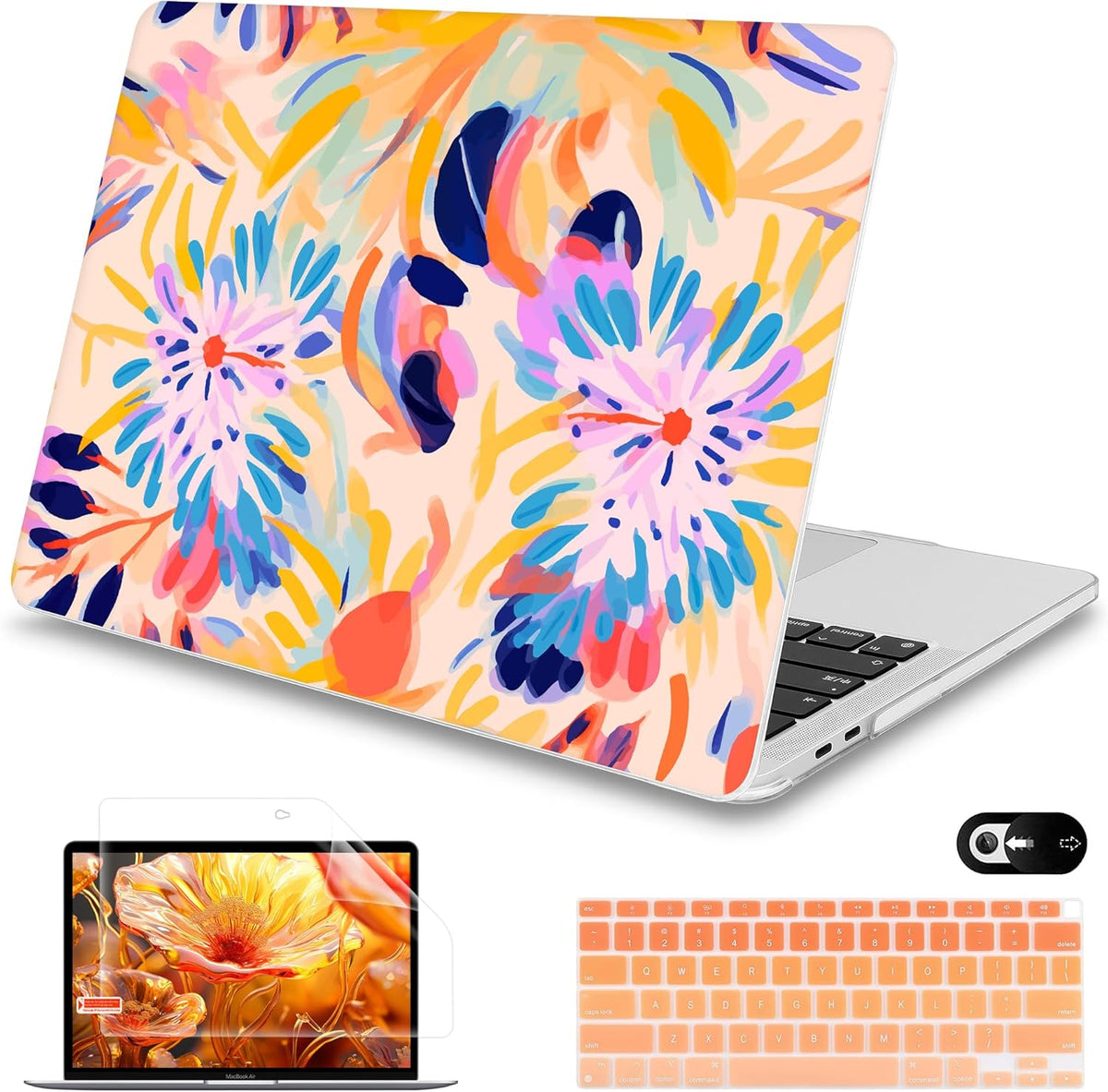 Mektron for MacBook Air 13 Case A1466/A1369 (2010-2017 Release), Snap-on Plastic Hard Shell Cover for MacBook Air 13.3 inch with Keyboard Cover, Abstract Botanical