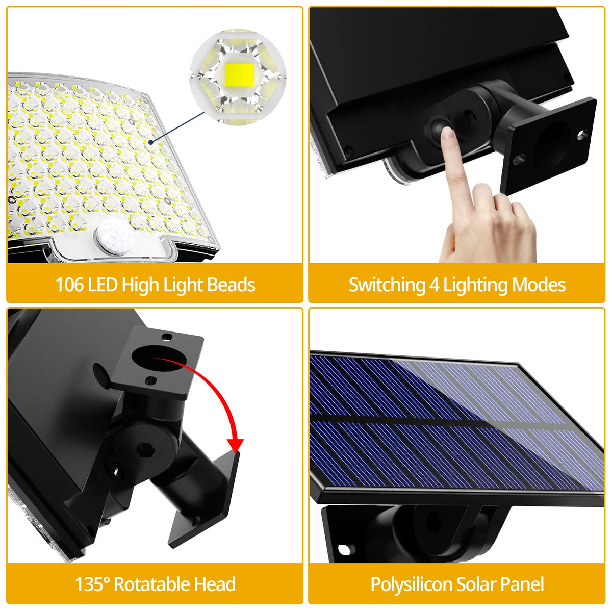 Solar Lights Outdoor, 106 LED 3000LM Solar Powered Motion Sensor Flood Lights with Remote, Dusk to Dawn Led Solar Security Wall Lights with 16.5Ft