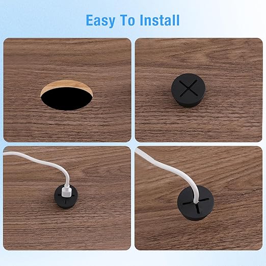BOPOREAE Desk Grommet, 1 in 25 mm Black 15 Pcs Silicone Rubber Grommets