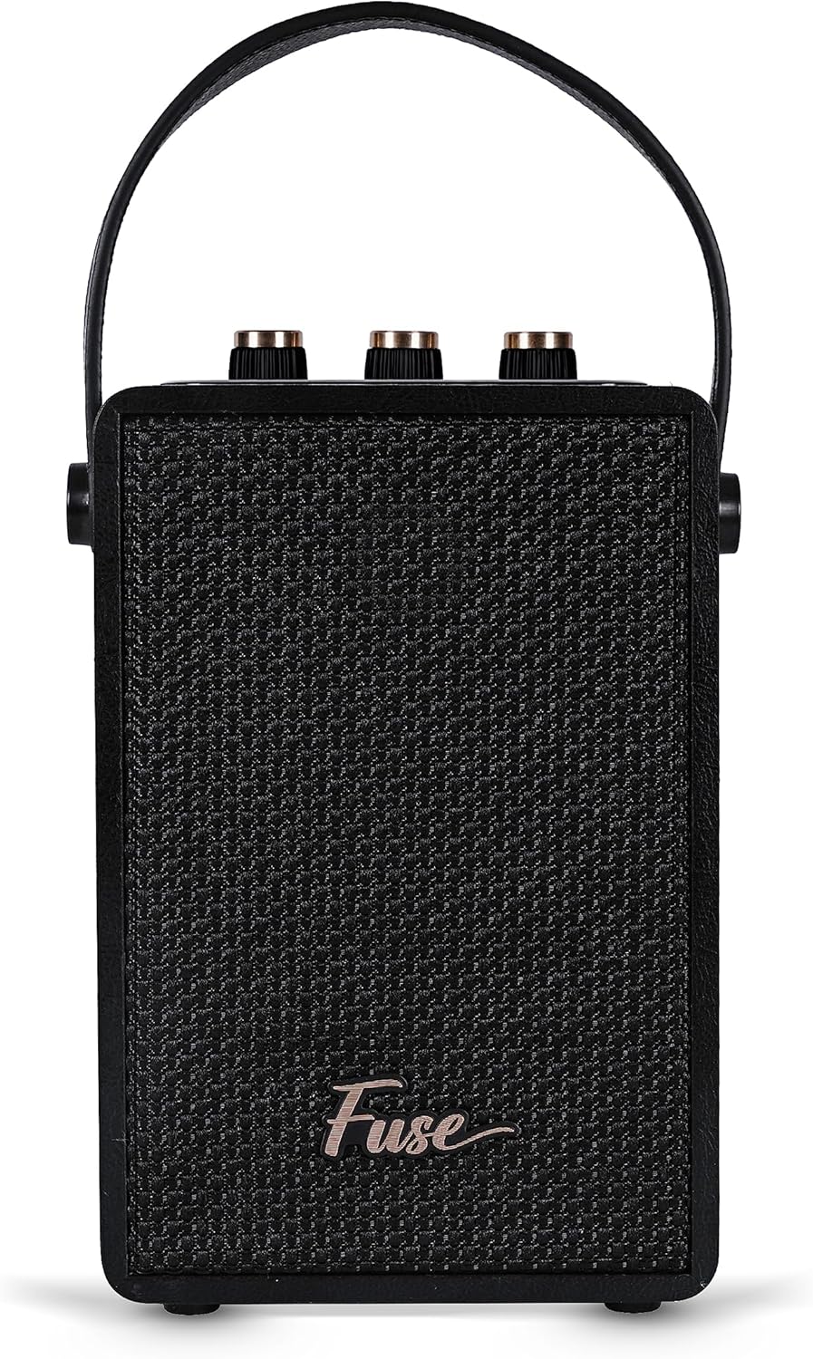 Fuse Andle Vintage Retro Bluetooth Speaker with Vegan Leather Handle | Portable Speaker with Smartphone Connection | USB & AUX Input | Stylish Black Wood Exterior