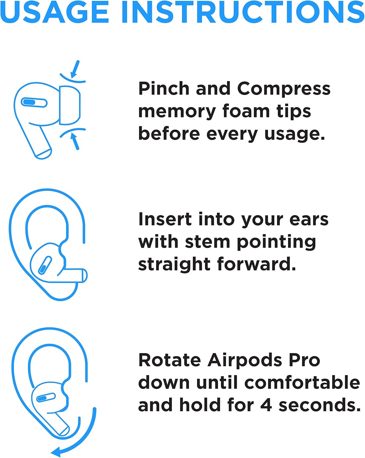 Foam Masters Memory Foam Ear Tips for AirPods Pro 1st & 2nd Gen | Comfortable | Secure | Better Noise Cancellation | Version 3.0 Replacement Buds (Medium - 3 Pairs, Black)
