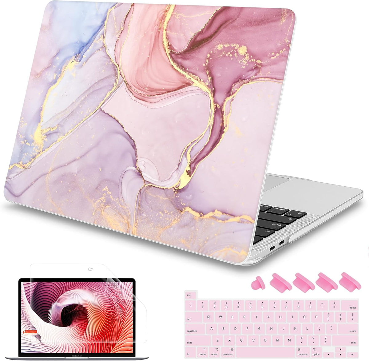 Mektron Case for MacBook Pro 16 inch A2141, Pink Marble Clear Hard Shell Cover 2020 2019 Pro 16-inch with Touch bar & Touch ID w/Keyboard Cover Skin Screen Protector Dust Plug