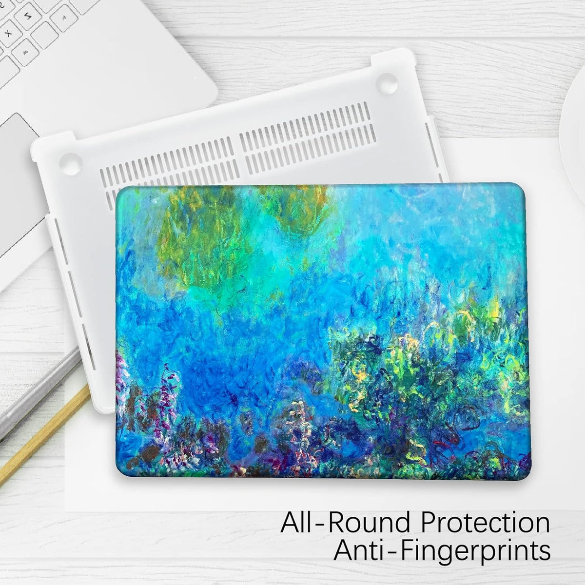 Compatible with MacBook Pro 13 inch Art Case Skin, 2022, 2021, 2020-2016 Release A1706/A1989/A2159 Plastic Watercolor Hard Shell with Keyboard Cover & Screen Protector (Wisteria by Claude Monet)