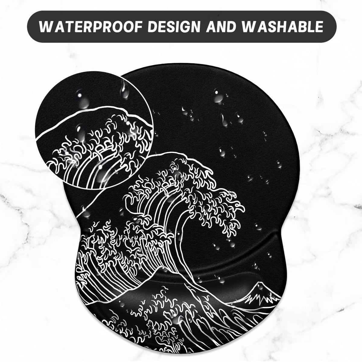 ITNRSIIET Ergonomic Mouse Pad with Gel Wrist Support Small Wrist Rest Smooth Surface Non-Slip PU Base Comfortable Office Supplies Pain Relief, 8.7 x 7.2 inches, Rolling Wave