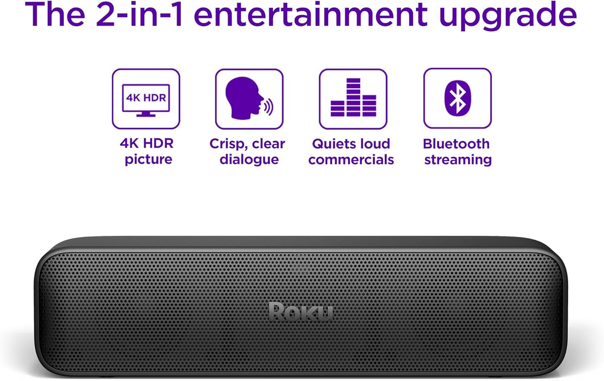 Roku Streambar SE | 2-in-1 TV Soundbar with Built-in 4K/HD/HDR Streaming, Premium Speakers, & Enhanced Speech Clarity for Crisp, Clear Dialogue - Quick Guided Simple Setup