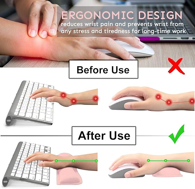 iFine Upgrade Cleanable PU Leather Keyboard Wrist Rest Pad &amp Mouse Wrist Cushion Support for School Office Home Computer Laptop Mac Waterproof Lightweight Comfortable Pain Relief Typing -Pin