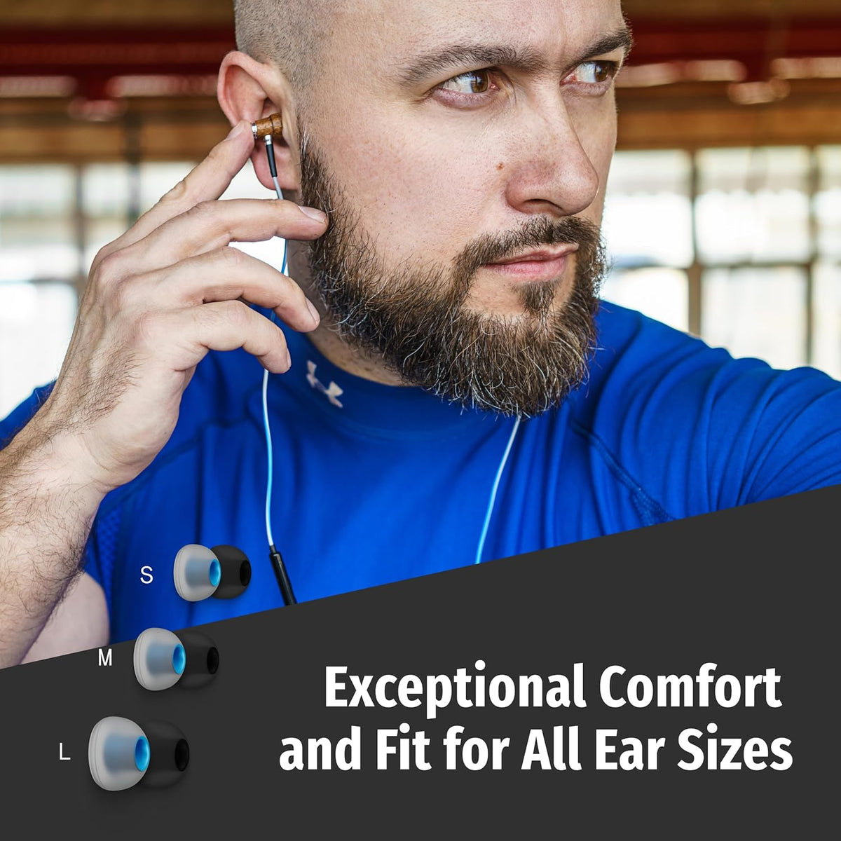 Symphonized NRG 3.0 Wired Earbuds with Microphone, Wooden Phone & Laptop Headphones, 90% Noise Cancelling Corded Earphones with 3.5mm Jack (Blue)