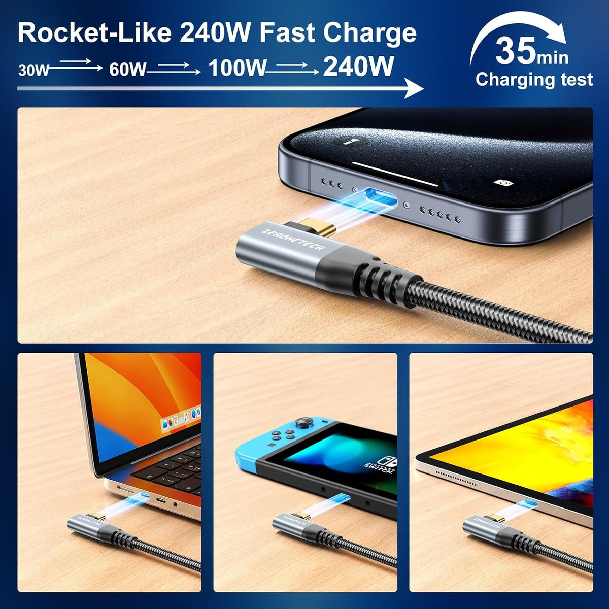 6 inch 4 [2-Pack 0.5FT], 40Gbps 4 240W 8K@60Hz 90 17,MacBook ZeroneTeck USB C for Thunderbolt Cable High Speed Data