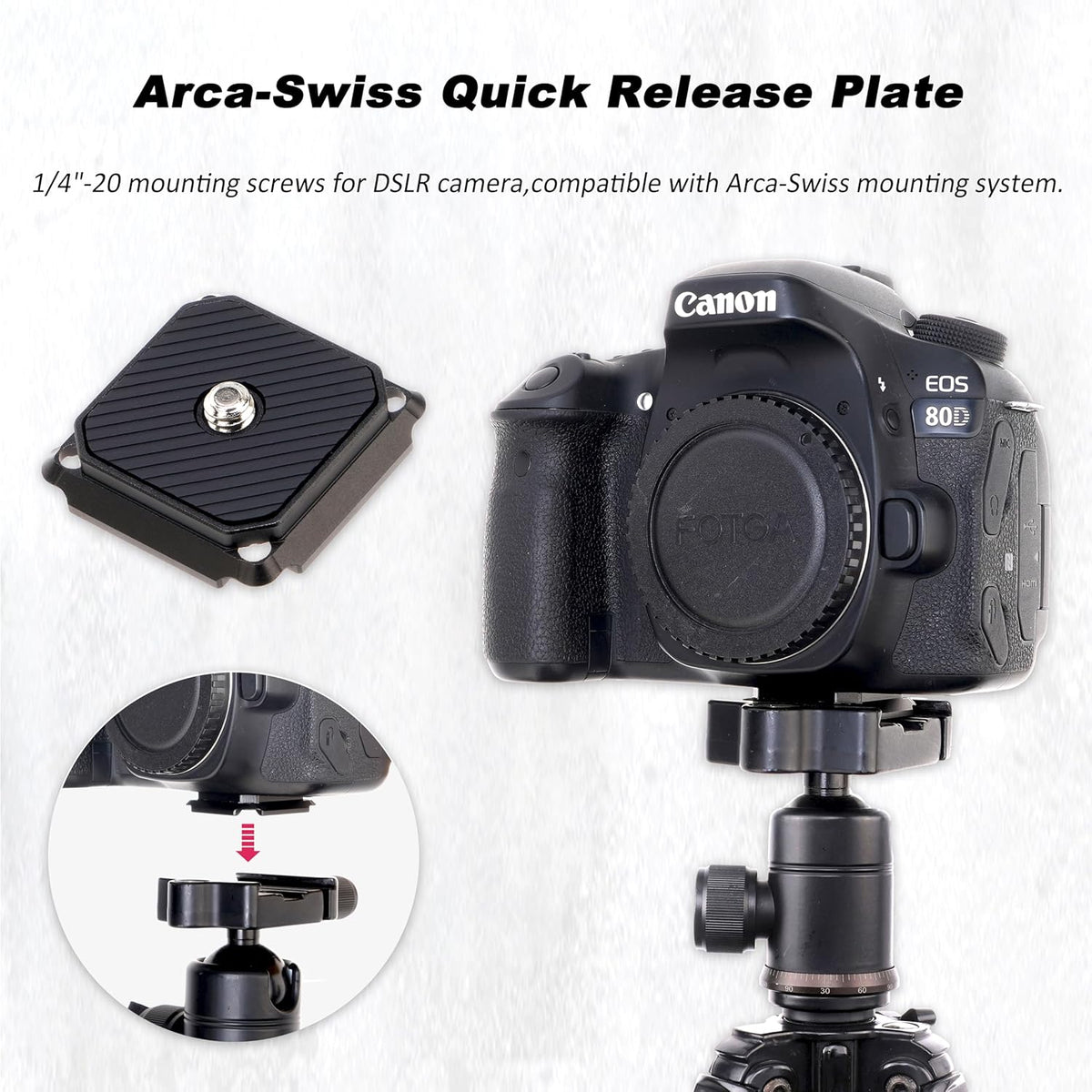 FocusFoto Quick Release Plate Kit, Camera Tripod Mount QR Plate and Rapid Connect Clamp Adapter for DSLR/Mirrorless