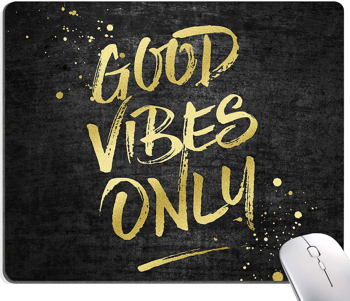 Hokafenle Mouse Pad, Motivational Mouse Pad with Inspirational Quotes Design, Mouse Mat Square Waterproof Mouse Pads, Non-Slip Rubber Base MousePads for Office Home Laptop, Good Vibes Only
