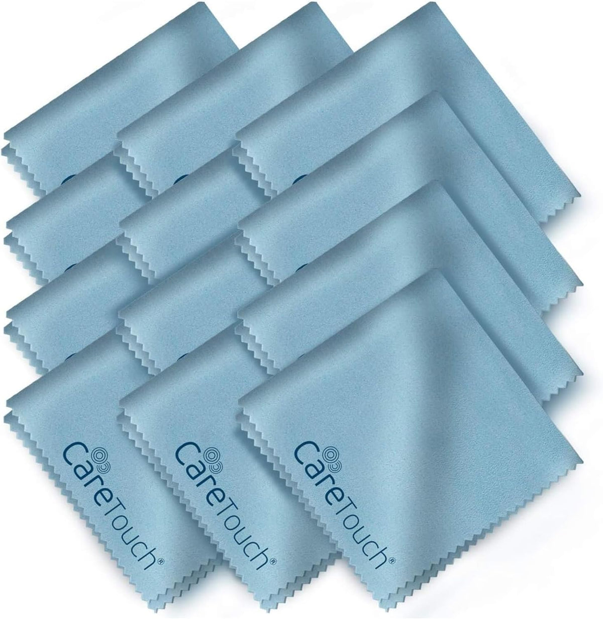 Care Touch Eyeglass Cleaning Cloth - 12 Pack of Microfiber Cleaning Cloth for Glasses, Lenses, Phones and Screens - Large, Lint-Free, Reusable and Scratch-Free - 6 x 7 Inches - Blue