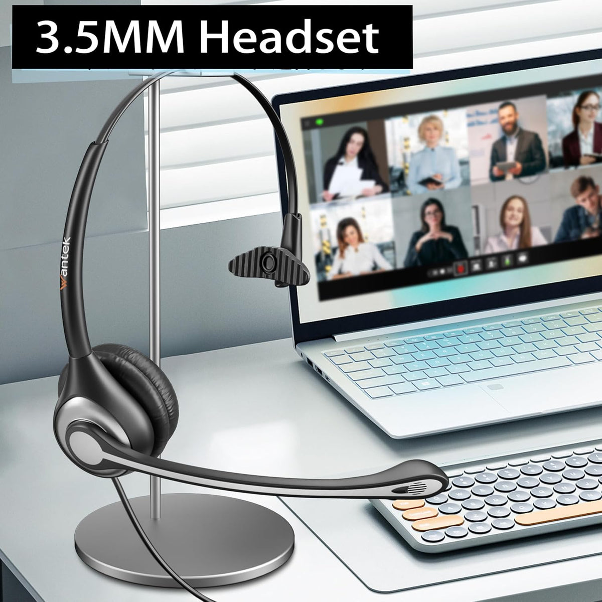 Wantek Cell Phone Headset Mono with Noise Canceling Mic, Wired Computer Headphone for iPhone Samsung Huawei HTC LG ZTE BlackBerry Smartphones and Laptop PC Mac Tablet with 3.5mm Jack(F600J35)