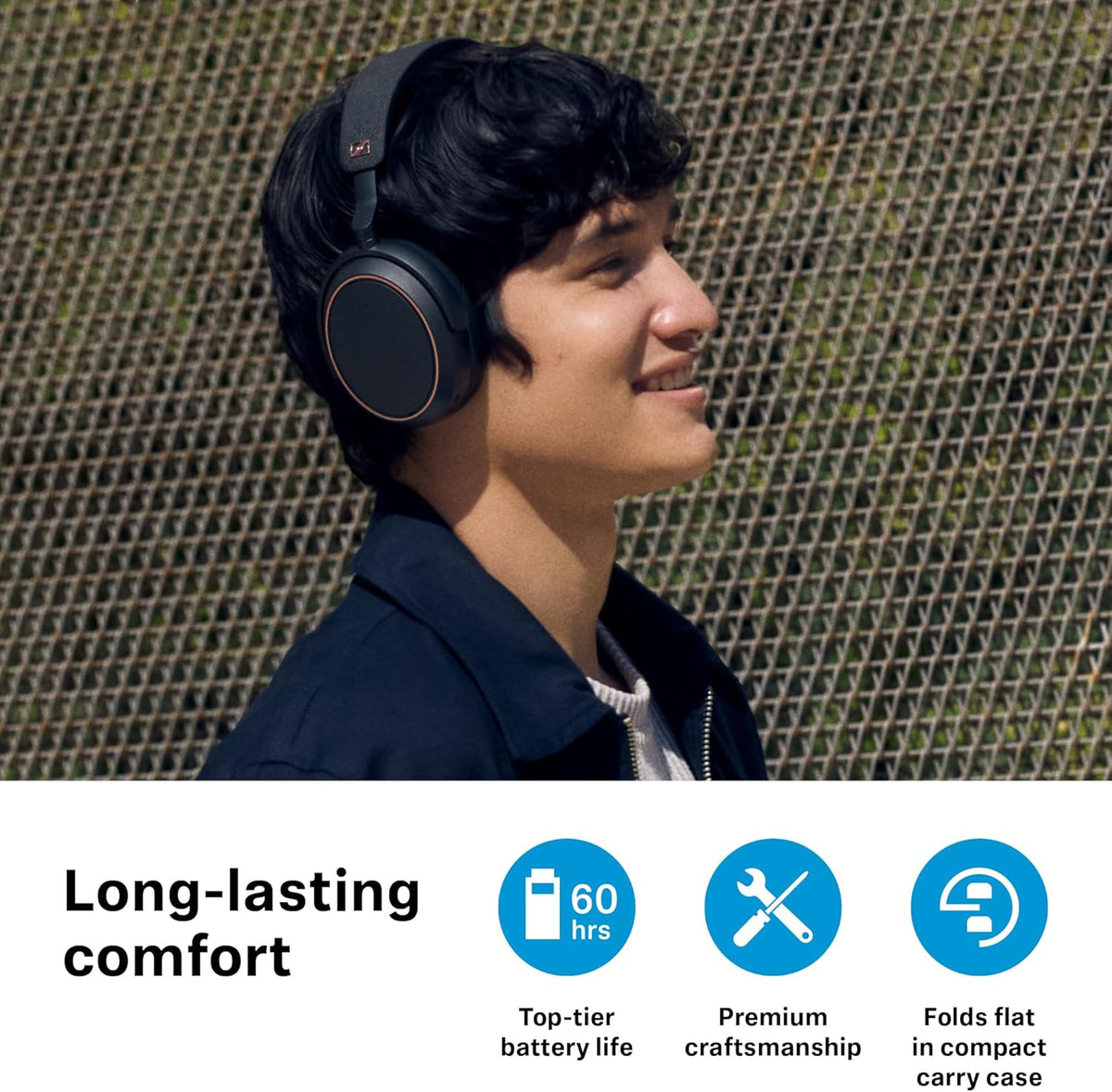 Sennheiser Consumer Audio Momentum 4 Wireless Headphones - Bluetooth Headset for Crystal-Clear Calls with Adaptive Noise Cancellation, 60h Battery Life, Lightweight Folding Design - Black/Copper