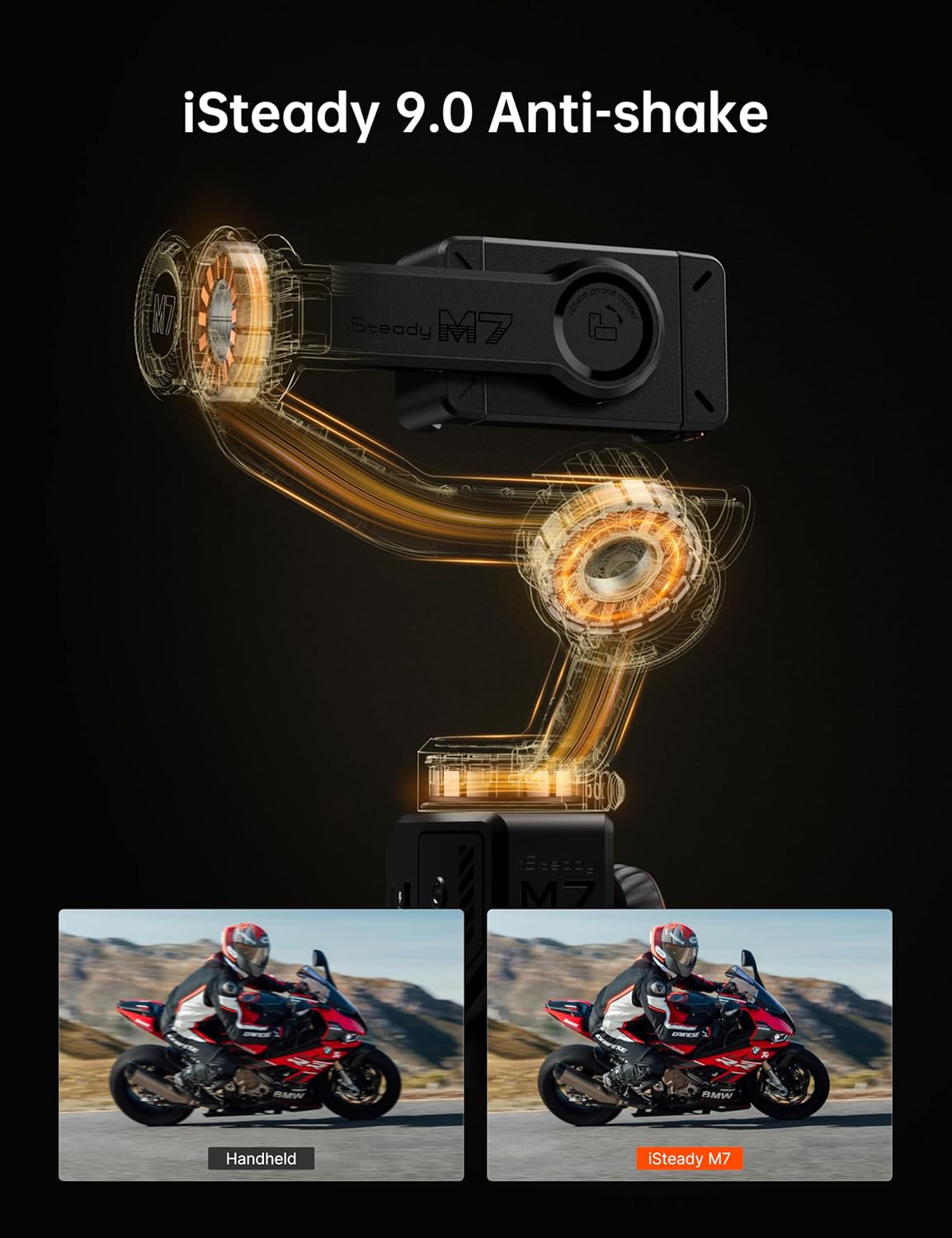 Hohem iSteady M7 Smartphone Gimbal Stabilizer, AI Tracking Sensor with Fill Light, 1.4" Full Color Detachable Touchscreen Remote Control, Built-in Extension Rod, 3-axis Phone Gimbal for iPhone Android