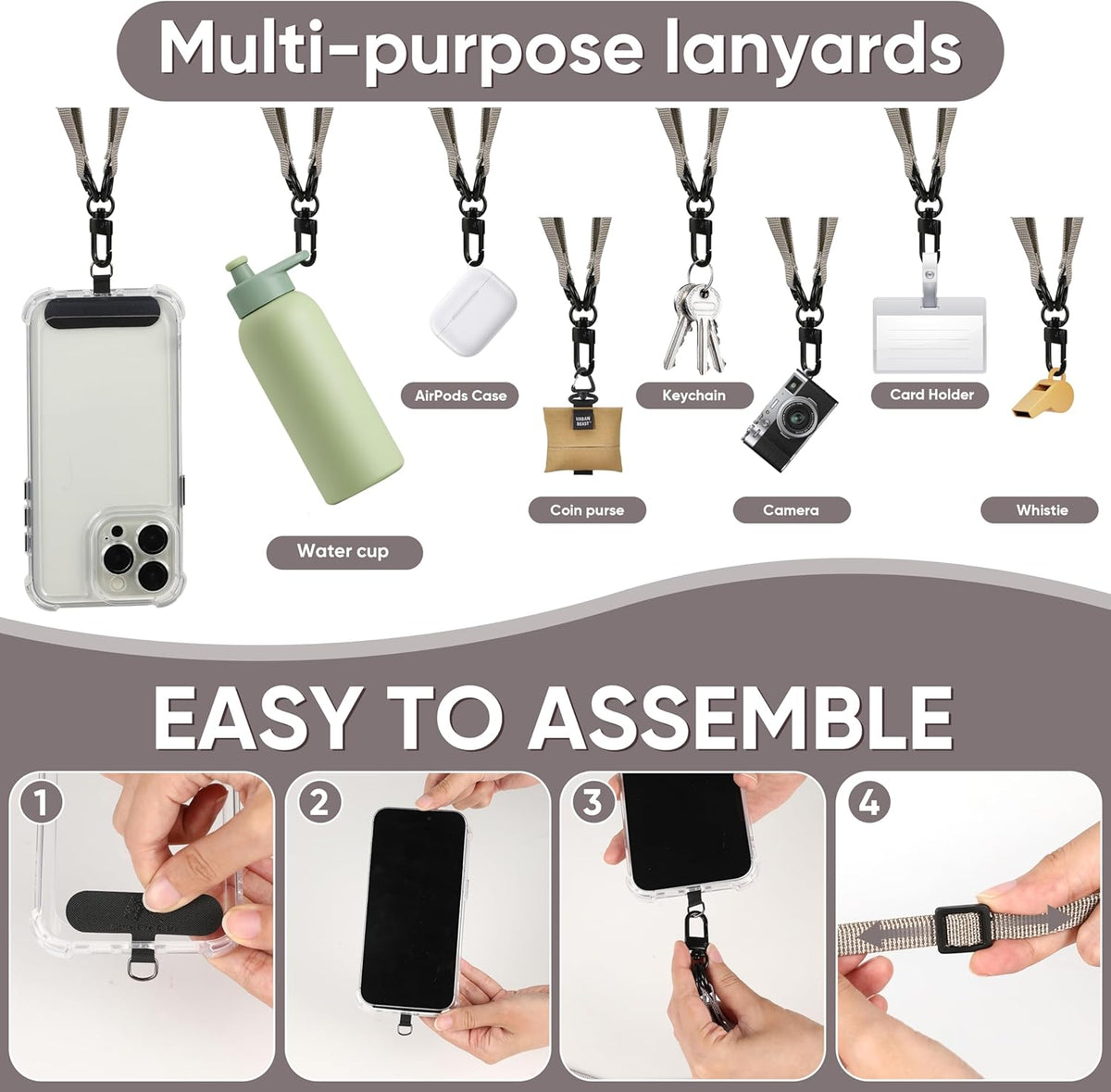 Cell Phone Strap Adjustable Wrist Strap Crossbody Cellphone Holder Extra Long Phone Lanyard Wrist Lanyard (Khaki)