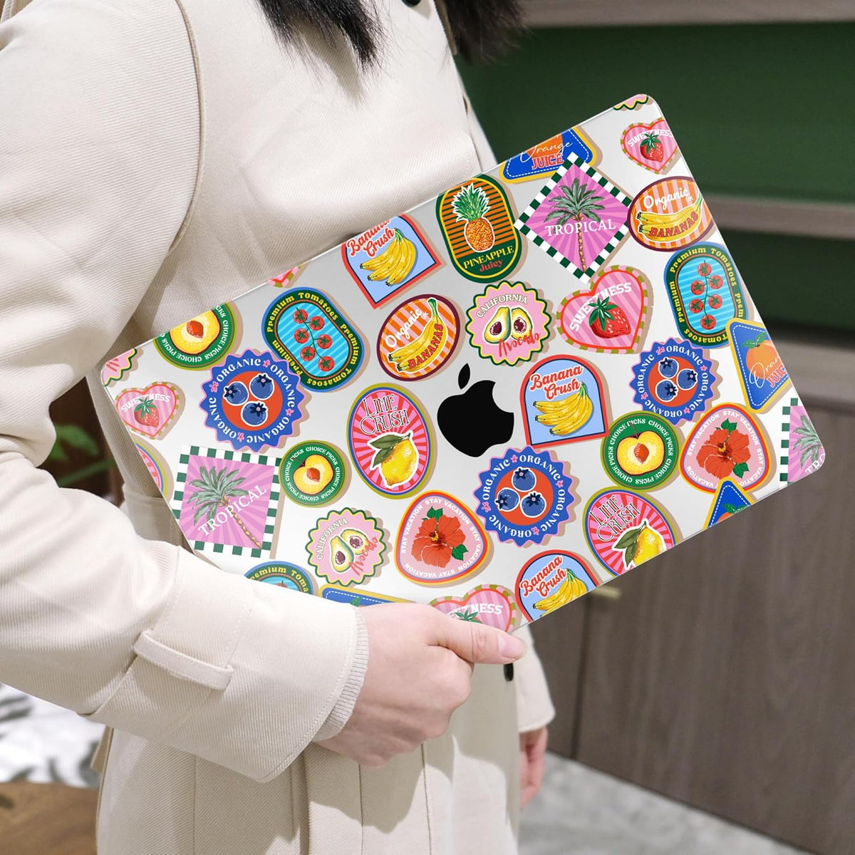 MEEgoodo Case for MacBook Pro 13 inch Case 2022 2021 2020 New A2338 M2/M1 A2251 A2289, Laptop Hard Shell with Keyboard & Camera Cover Compatible with 13 inch MacBook Pro, Fruit & Sticker