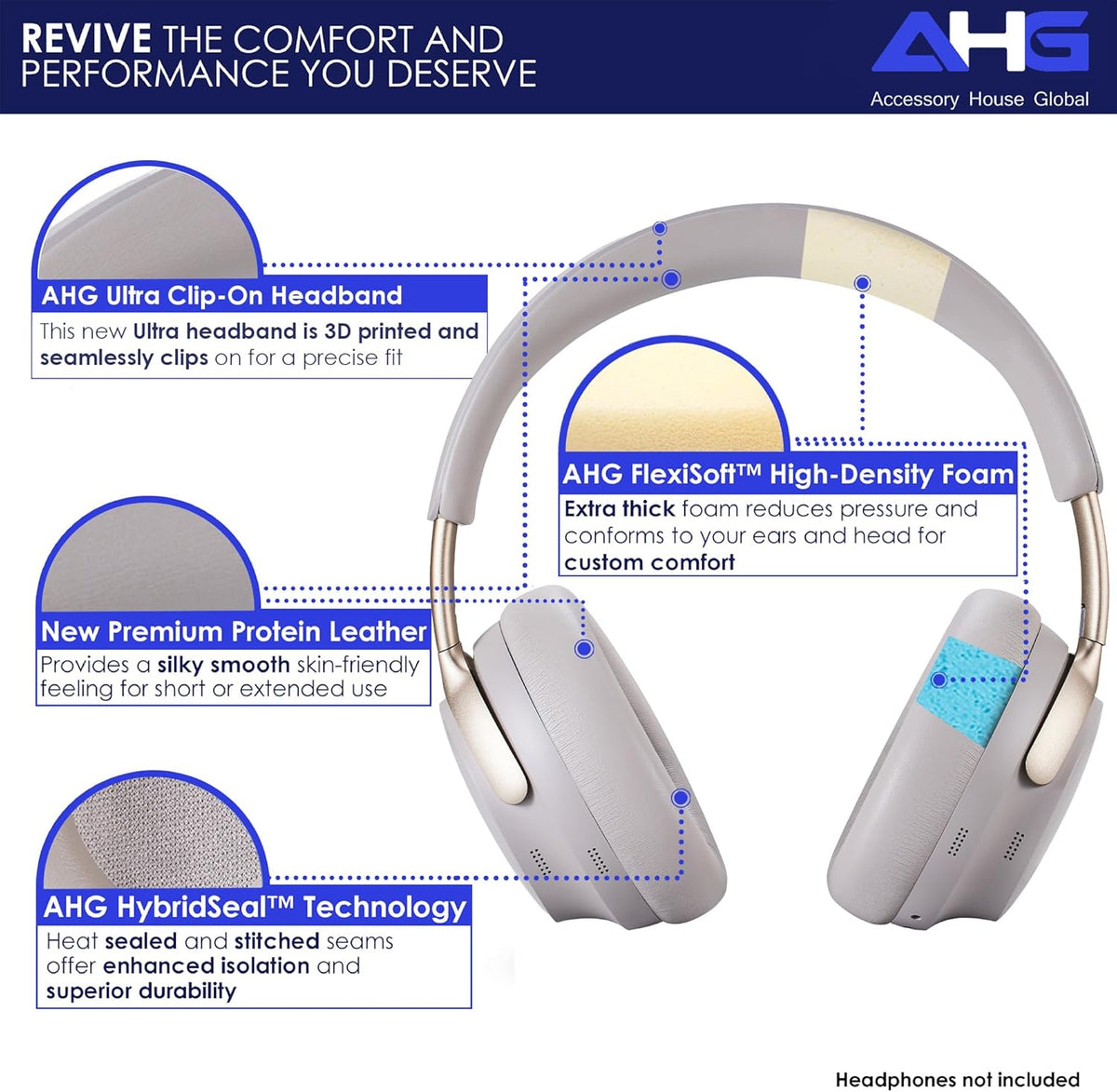 QC Ultra Replacement Ear pad and Headband Pad Kit Cushion Compatible with Bose QuietComfort Ultra Wireless Headphones (Sandstone). Easy DIY Installation + Great Comfort