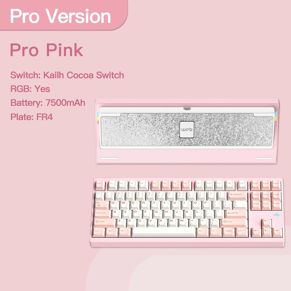 KEEBMONKEY WOBKEY Crush 80 Reboot CNC Aluminum 5-Second Quick-Release Triple-Mode Connectivity Mechanical Keyboard with Superior Acoustics (Pro Pink)