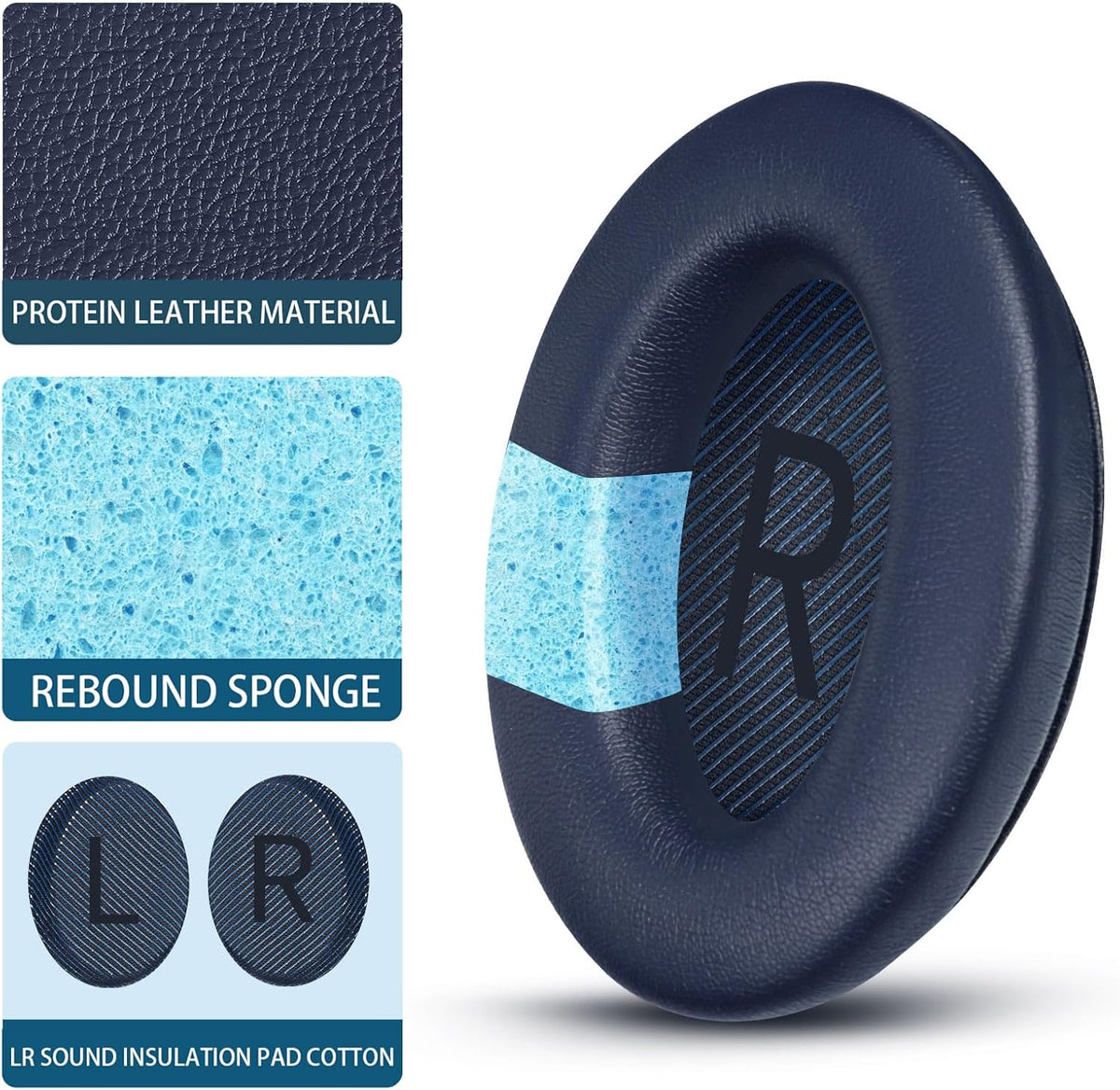 Headphones Replacement Ear Pads, Protein Leather earpad Cushions for Bose Quiet Comfort QC35 Headphones, Replacement Earpads, Softer Memory Foam - Navy Blue