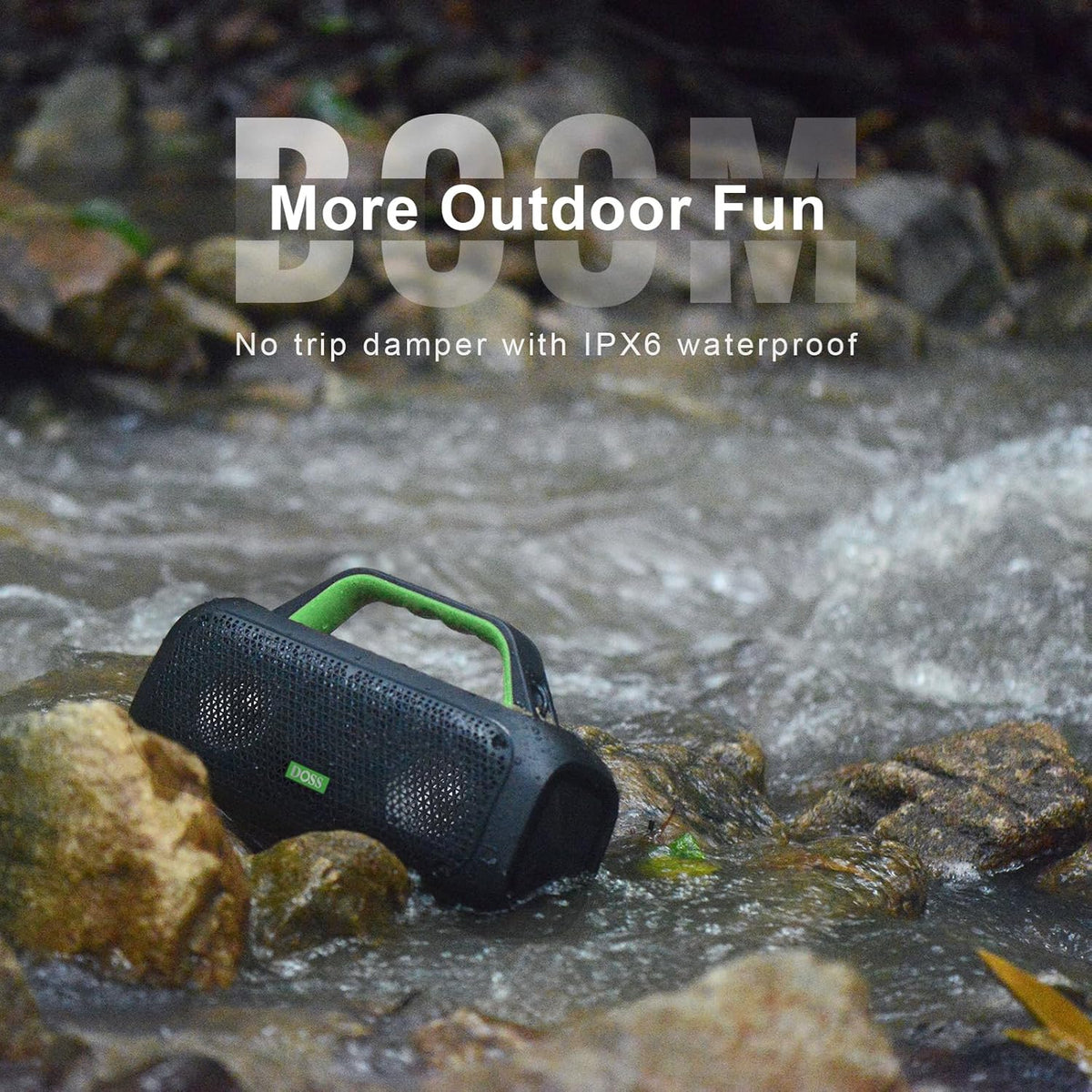 DOSS Extreme Boom Bluetooth Outdoor Speaker with 60W Mighty Sound, Deep Bass, 30H Playtime, USB-C, Bluetooth 5.3, IPX6 Waterproof with Portable Strap for Camping, Beach, Garage-Green