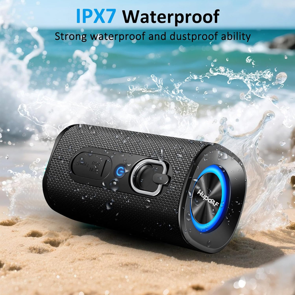 Hupoaf 2026 BT5.4 20W 3D-Stereo IP-X7 Bluetooth Speaker, Wireless Bluetooth Speaker with Deep Bass, HD Call, Colorful