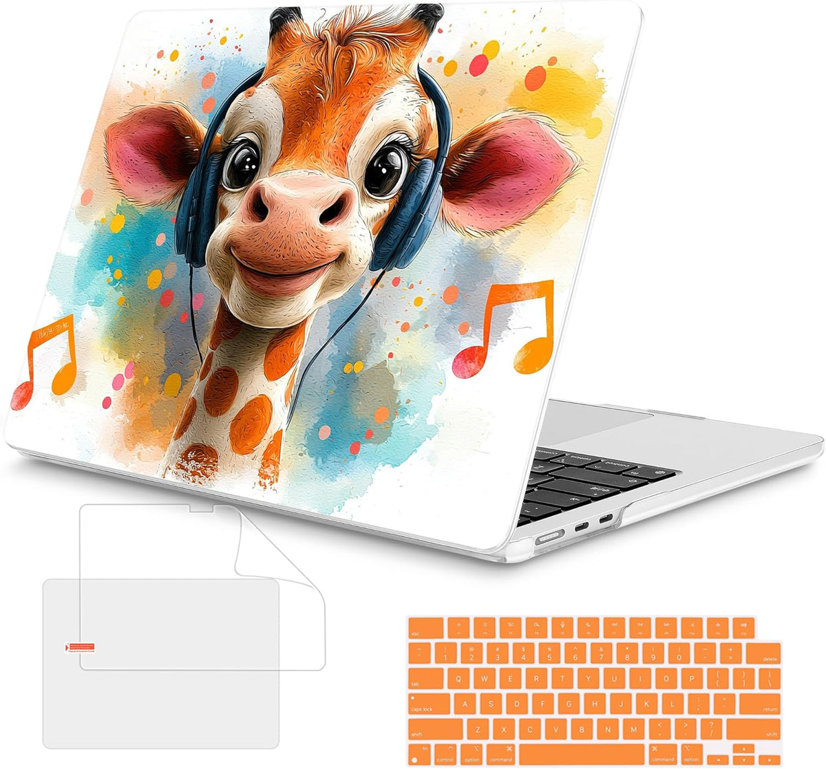 Mektron Compatible with M4 MacBook Air 15 inch Case 2025 A3241 2024 2023 M3 A3114 A2941 M2 Liquid Retina Display Touch ID, Plastic Hard Case & Keyboard Skin & Screen Protector - Cute Giraffe