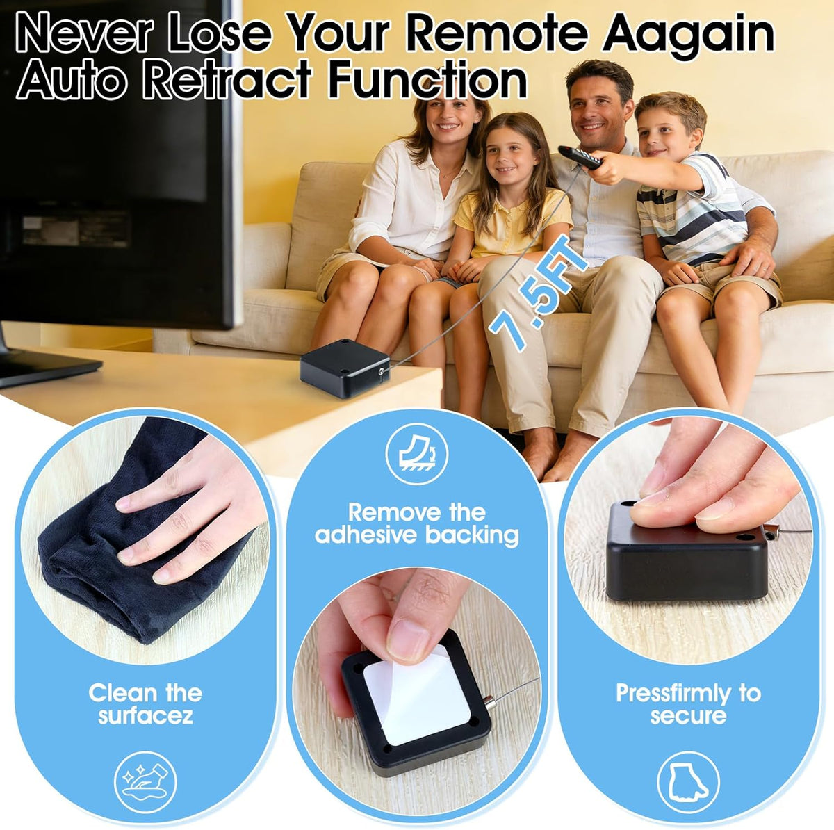 I3C 1 7.5ft/2.3m PCS TV Remote Leash with Cable Lock Retractable Remote Control Tether TV Remote Leash with Cable Lock