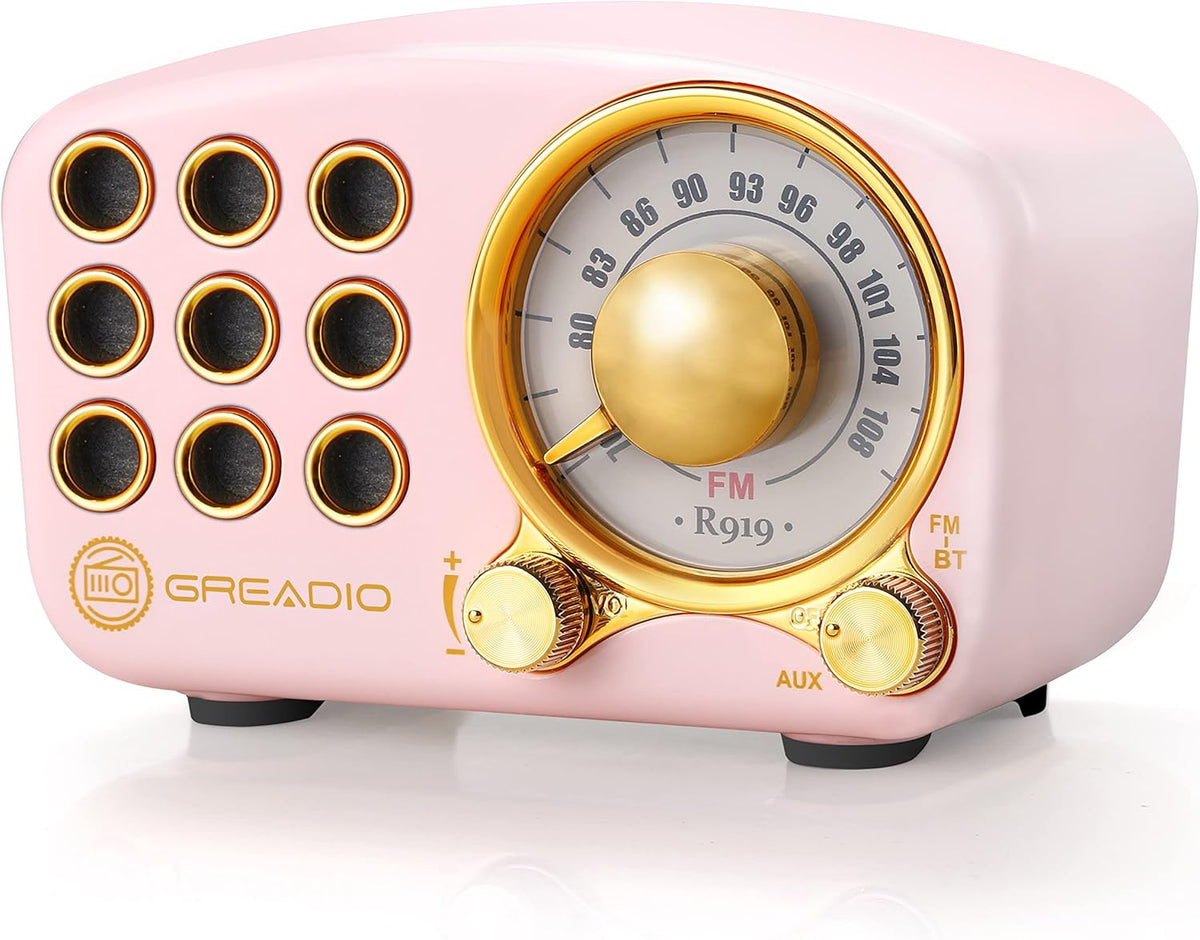 Greadio 5.0 MP3 Retro Bluetooth Speaker, Vintage Radio- FM Radio with Old Fashioned Classic Style, Strong Bass