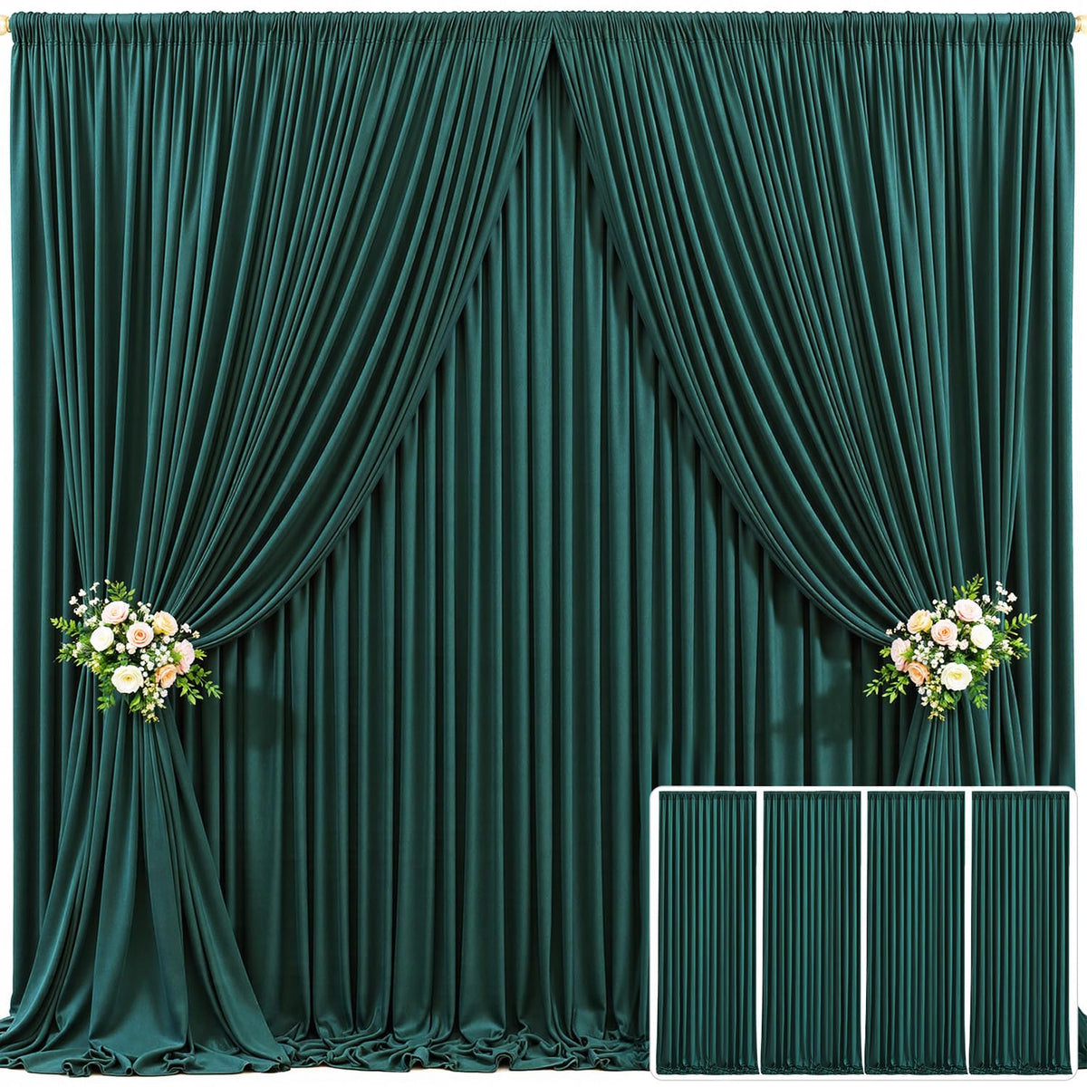 4 Panels Hunter Green Backdrop Curtain for Parties Wrinkle Free Dark Green Photo Curtains Backdrop Drapes Fabric Decoration for
