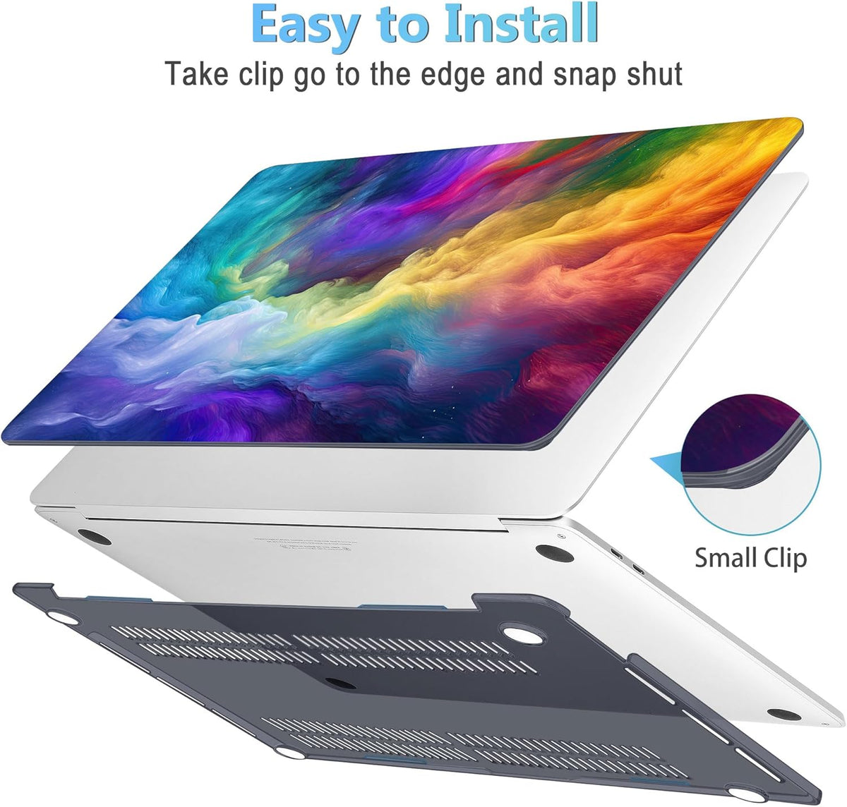 Mektron for MacBook Air 13 Case A1466/A1369 (2010-2017 Release), Snap-on Plastic Hard Shell Cover for MacBook Air 13.3 inch with Keyboard Cover, Rainbow Cosmic