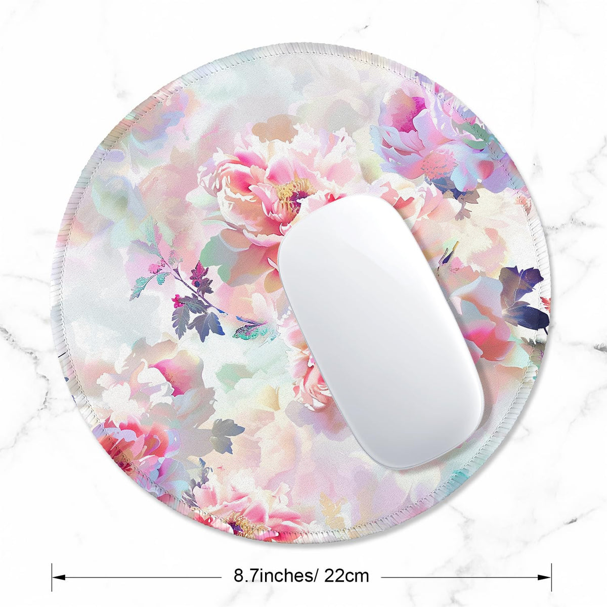 ITNRSIIET Round Mouse Pad with Stitched Edge Premium-Textured Waterproof Non-Slip Rubber Base Desktop Protection Mat Diameter 8.7 inches, Beautiful Flowers