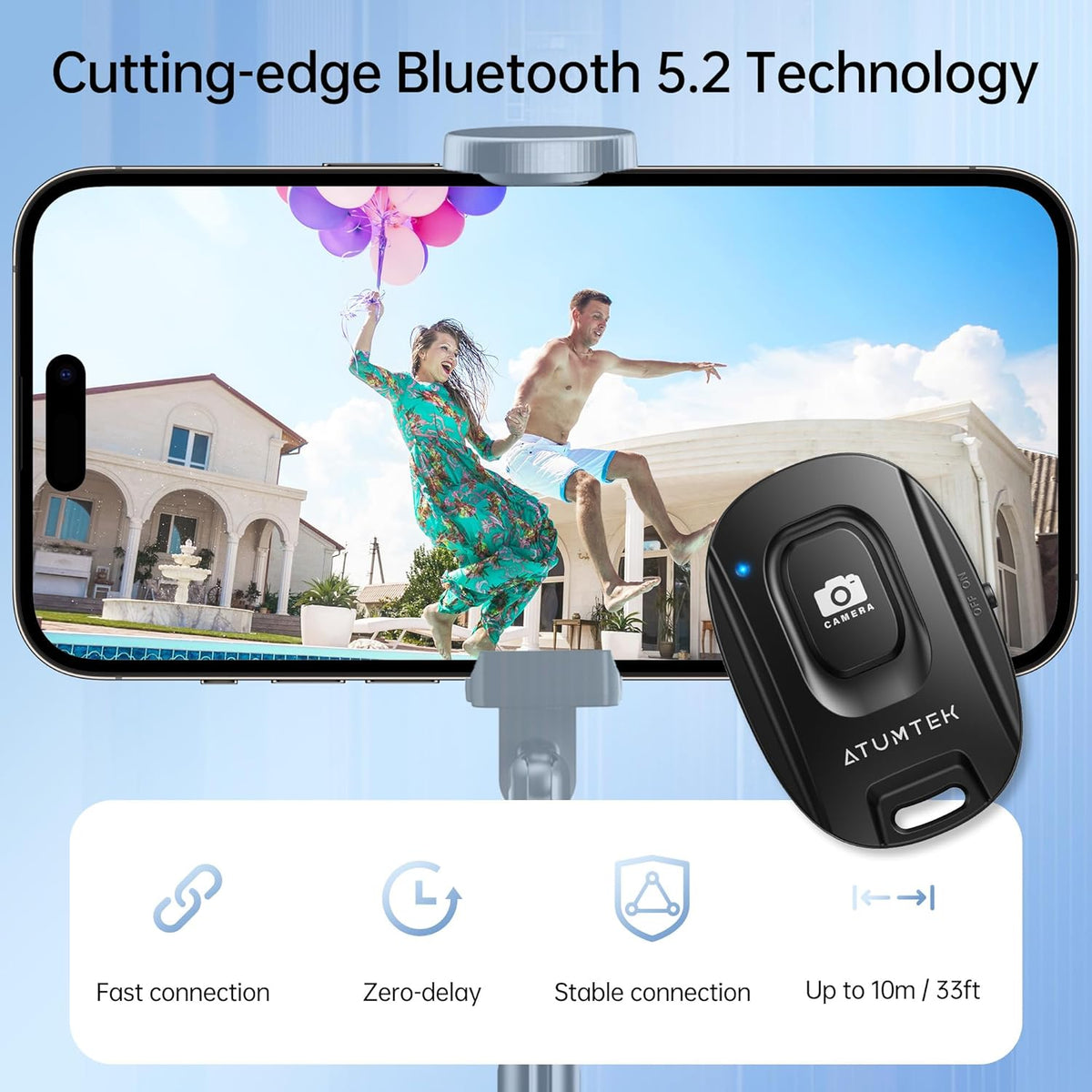 ATUMTEK Camera Remote Shutter for iPhone and Android Smartphones (2 Pack), Wireless Phone Remote Control Selfie Button for Photos and Videos (Bluetooth 5.2), Wrist Strap Included, Black