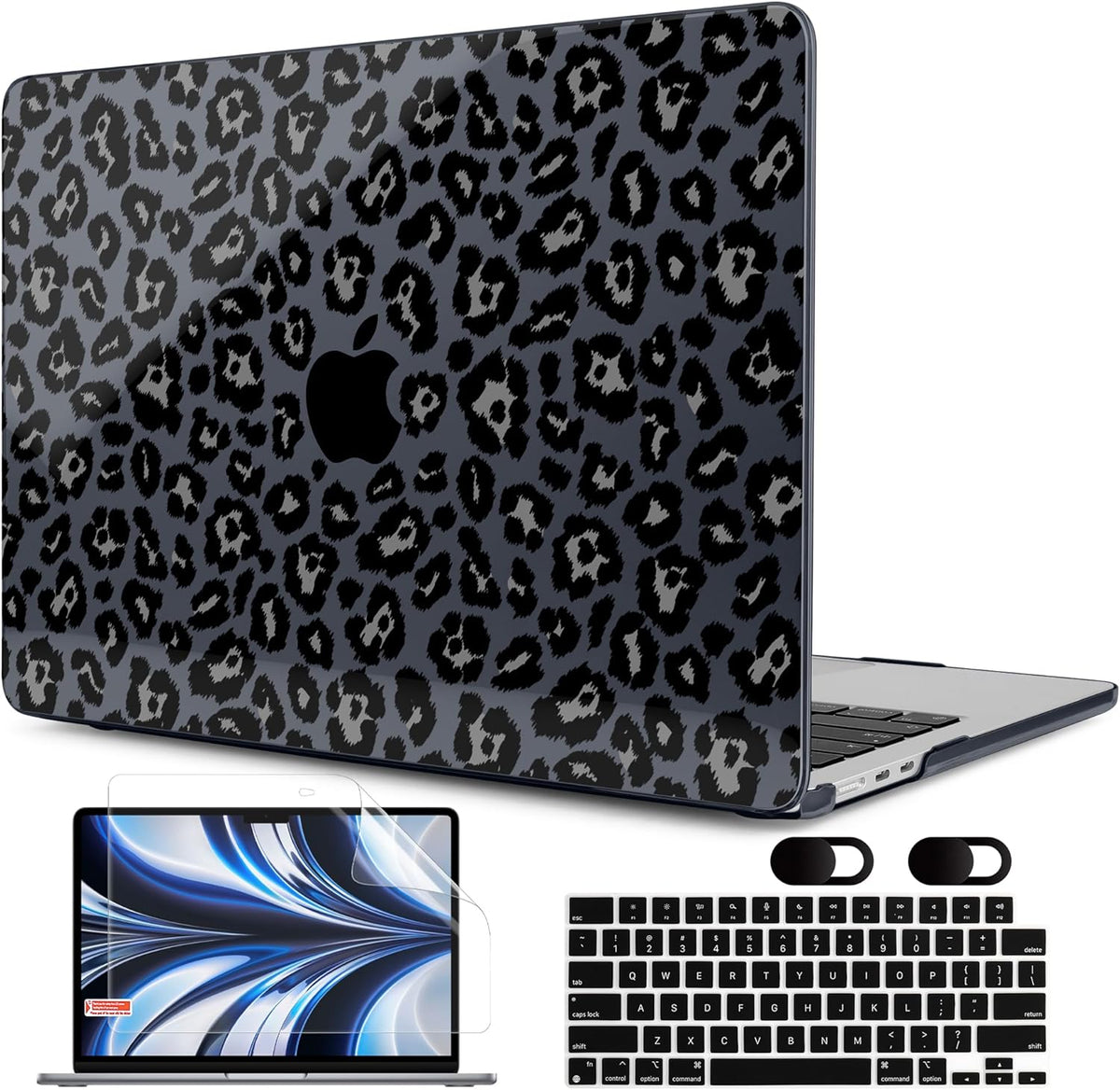 MEEgoodo Case for M4/M3/M2 MacBook Air 13.6 inch Case 2025 2024 2022, Fit Model A3240/A3113/A2681, Laptop Hard Shell with Keyboard Cover Compatible with MacBook Air 13 inch, Snow Leopard Texture