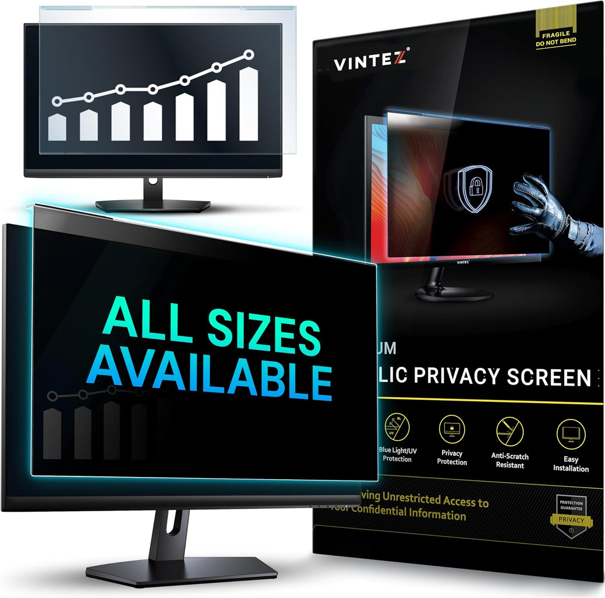 Universal Acrylic 20, 20.2, 21.5, 21.6, 22 Inch Computer Privacy Screen Filter for Widescreen Computer Monitors - 19.4" x 12.6"(492 x 319mm) - Monitor Frame Hanging Type