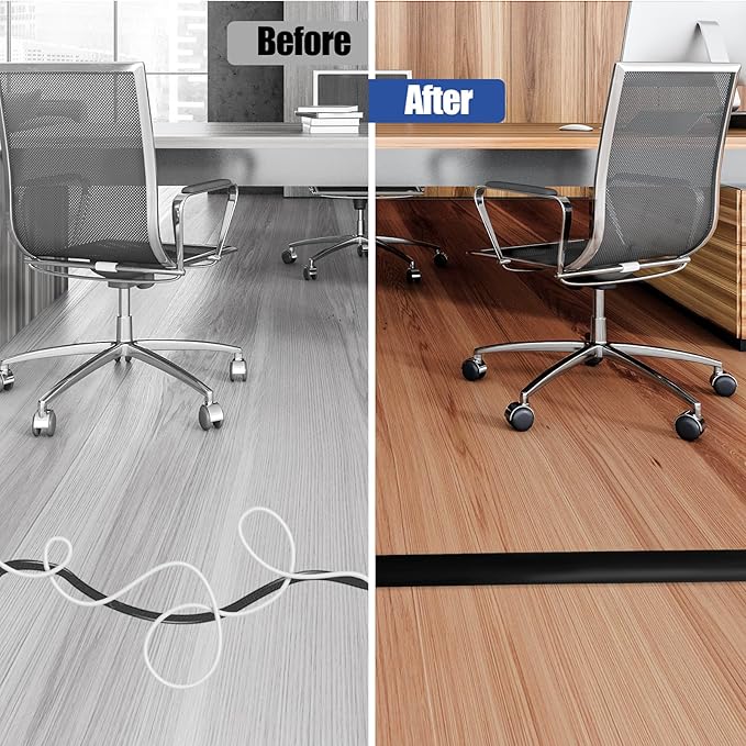 Floor Cord Cover Self Adhesive Cord Hider,10FT Cable Management, Extension Strip Protector for Wires, Prevent Cable Trips for Offices, Gyms, Exhibitions Cavity:0.47"(W) x 0.35"(H) Black