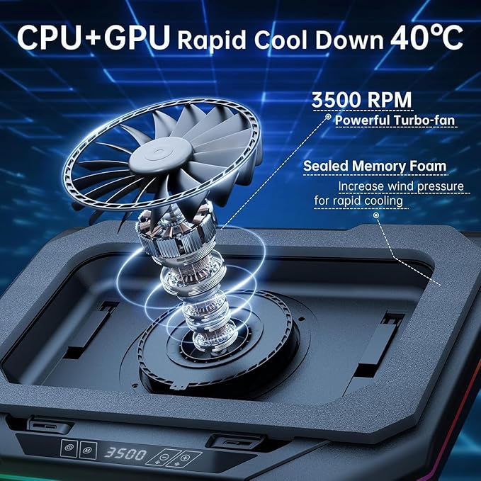 Cooling Pad for Msi WE Series WE76 Gaming Laptop Cooler with Powerful Turbo Cooling Fan Can Fast Cooling CPU+GPU 40°CVariable Speed6 RGB Light 3 USB-A