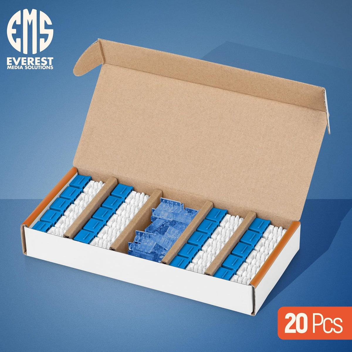 Everest 90° Angled RJ45 Cat5e Keystone Jacks 20-Pack in Blue - Slim Profile Female RJ45 Connectors - Cat 5e Keystone Jack - Compatible with 90° Angled Speed Termination Tool - easyJACK (B094WB91H3)
