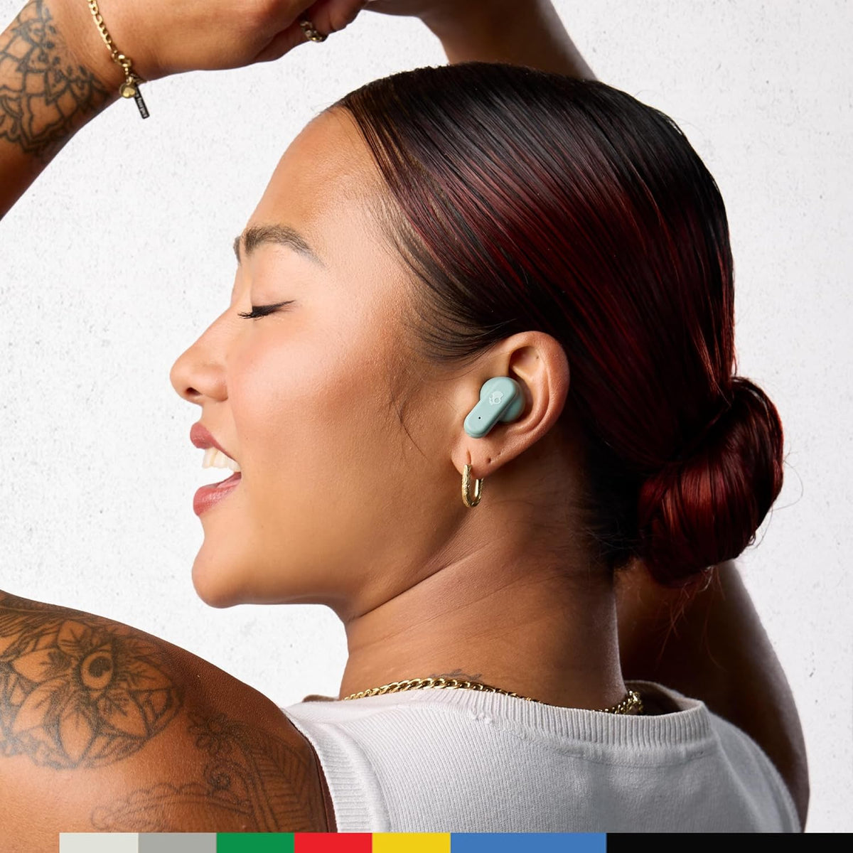 Skullcandy Dime Evo Wireless Earbuds, Bluetooth Headphones, Noise Isolating Fit, Up to 36 Hours Battery, Microphone for iPhone Android, Easy Carry with Clip-Anywhere Case - Preppy Sage
