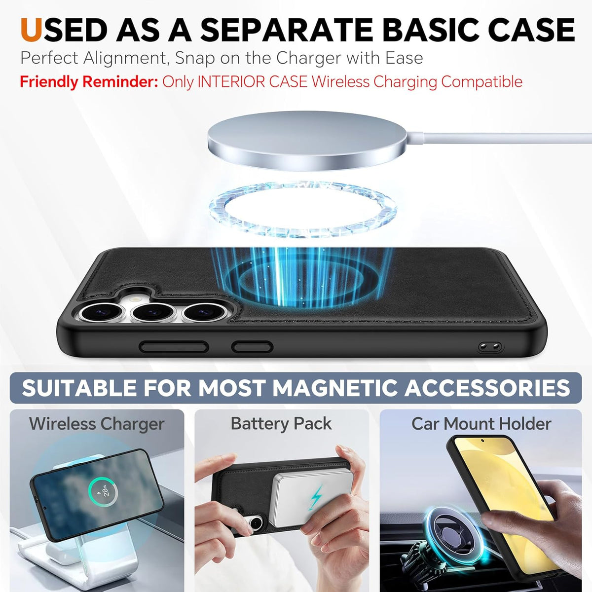 TUCCH Wallet Case for Galaxy S25 Plus, Removable RFID Blocking [4 Card Slots] Wrist Strap [Wireless Charging] Kickstand PU Leather Magnetic Detachable Protective Cover for Galaxy S25 Plus 6.7", Black