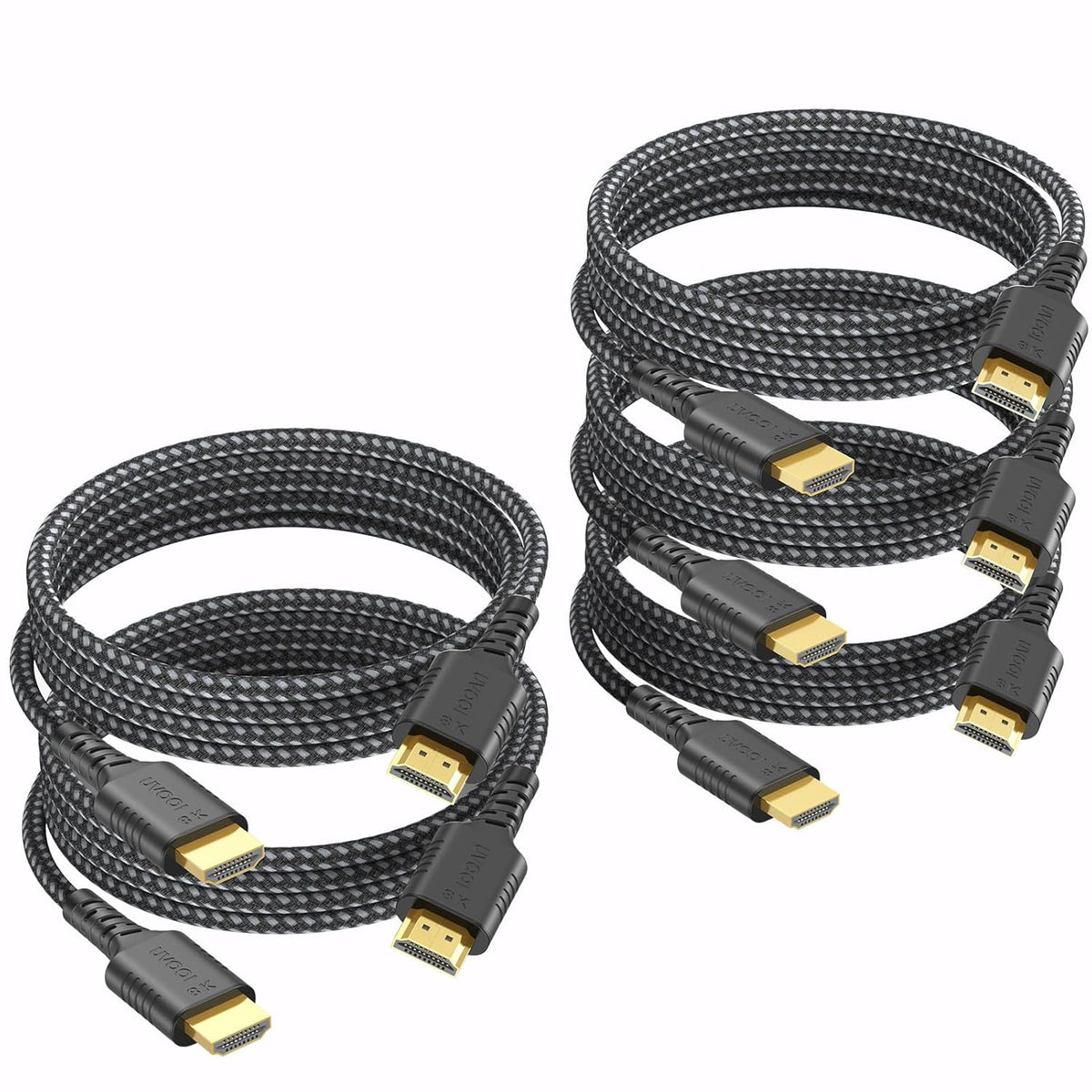 8K 5-Pack 6FT, 2.1 48Gbps 8K@60Hz 4K@240Hz/165/144Hz, PS4/PS5, HDMI Cable HDMI Cord Ultra High Speed Braided Cable