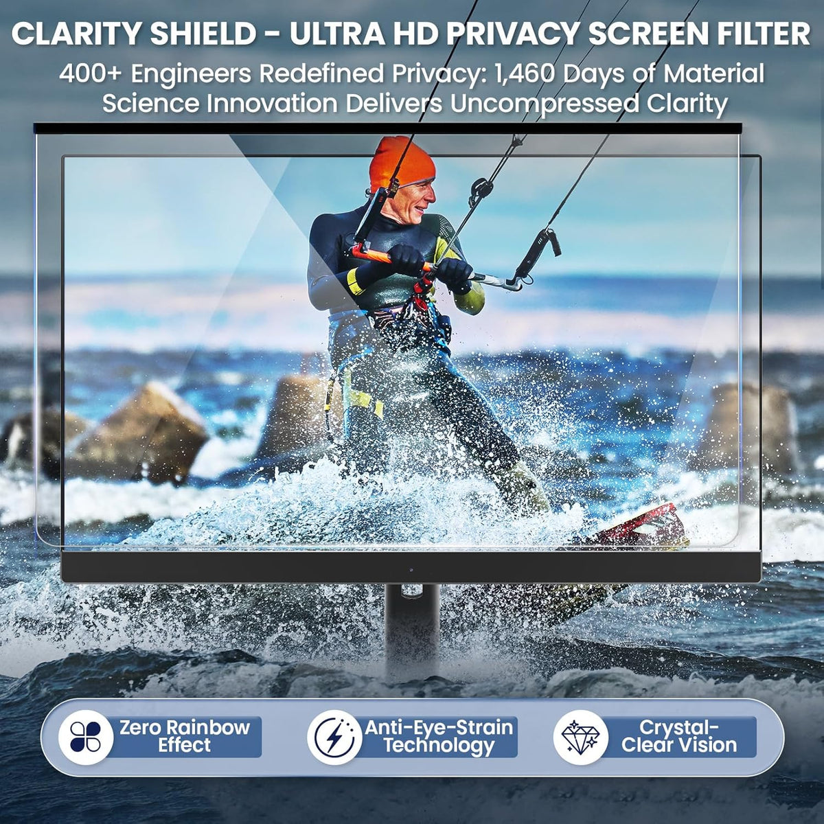 Magnetic Privacy Screen for Frameless Computer Monitor 27 Inch 16:9 Aspect Ratio,Hanging Blue Light Screen Protector Eye Protection Anti-Spy Shield, 27in Removable Privacy Filter
