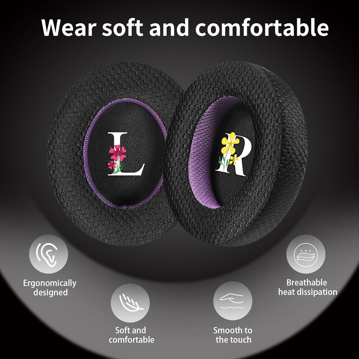 Breathable Mesh Replacement Earpads for SENNHEISER MOMENTUM3 in Black/Purple