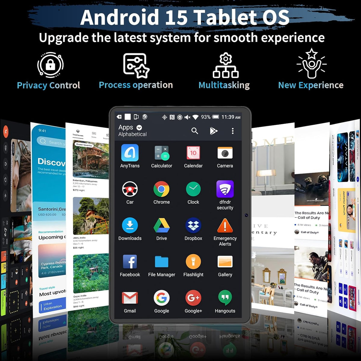 Android 15 Tablet, 26GB + 256GB (2TB Expandable), 10.1-inch Tablet with Keyboard, 8000 mAh Battery, BT 5.0, 5G WiFi, Widevine L1, 2-in-1 Tab with Mouse, Protective Case，Stylus（Silver）
